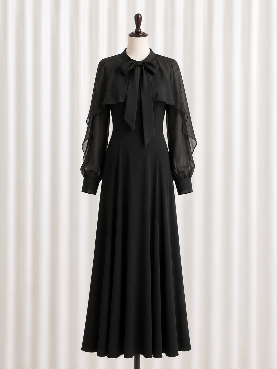 シフォンリボン黒ワンピース